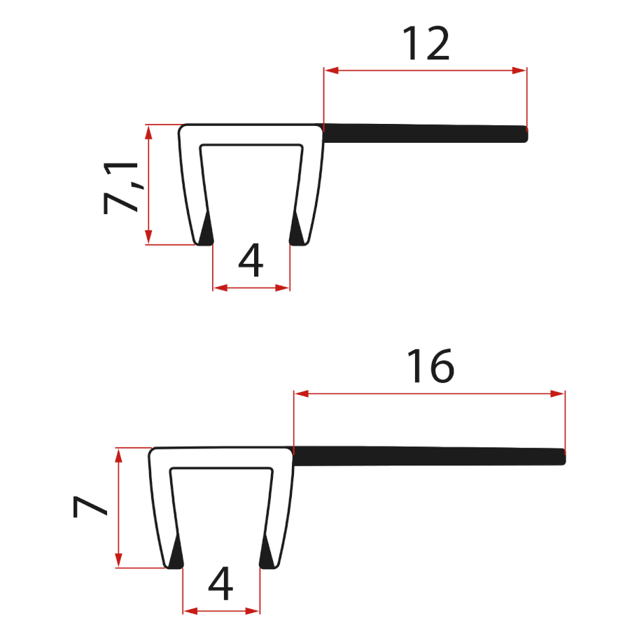 Set svislých těsnění pro sklo 5/5mm, 2000mm SPAT02