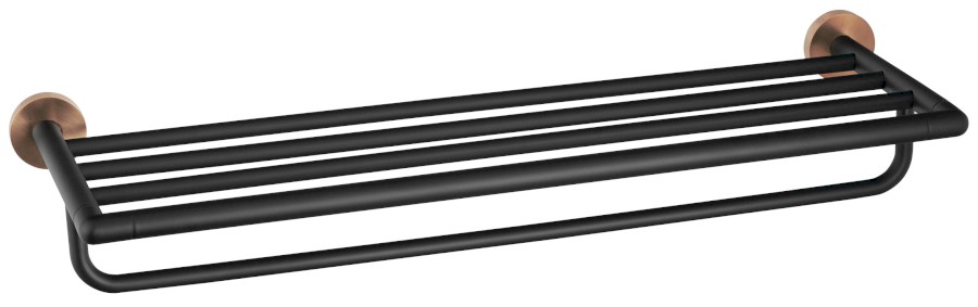 WS029BC (60589) LARISSA polička na ručníky s hrazdou 600mm, černá/měď mat WS029BC