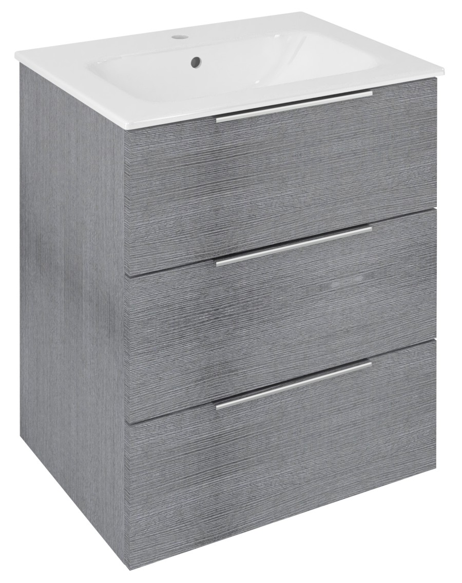 CR631-1111 (57641) CIRASA umyvadlová skříňka 59,2x75x46cm, 3x zásuvka, dub stříbrný CR631-1111