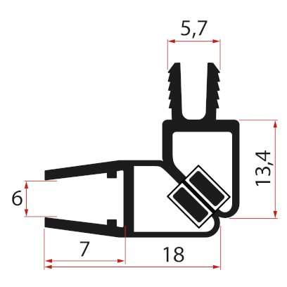 Set magnetických těsnění 45° pro sklo 6mm a profil, 2000mm, černá NDGS07B