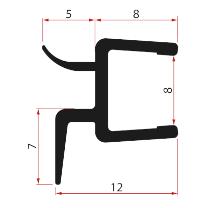 Spodní těsnění na dveře, sklo 8mm, 1000mm, černá NDRL01-2B