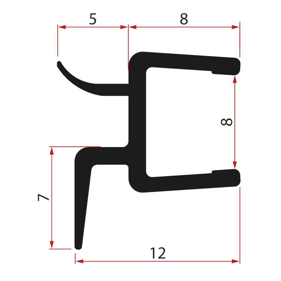 Spodní těsnění na dveře, sklo 8mm, 1000mm, černá NDRL01-2B