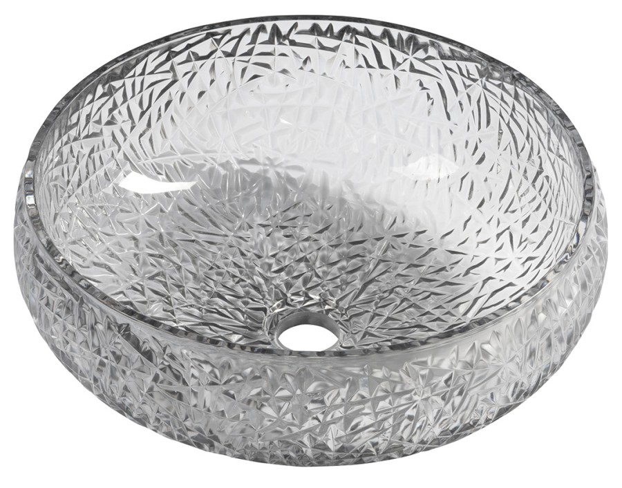 GAVIOTA skleněné gravírované umyvadlo na desku Ø 42cm, černá TY306