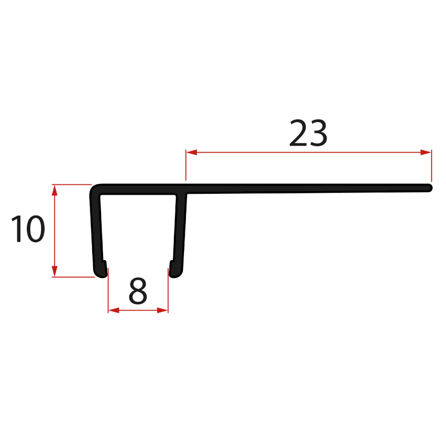 Set svislých těsnění pro sklo 8/8mm, 2000mm, černá NDGDB01