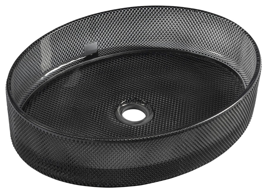 NOBAL skleněné gravírované umyvadlo na desku, 49x38 cm, černá TY326