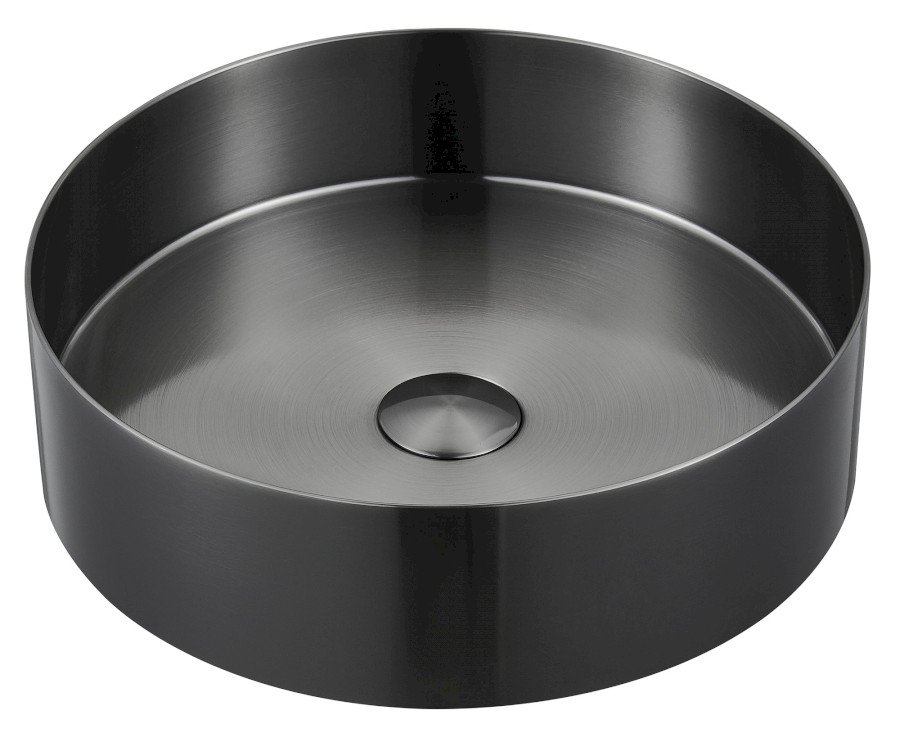 AURUM nerezové umyvadlo na desku, průměr 38cm, včetně výpusti, gun metal AU101