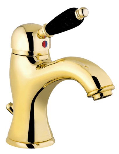 KIRKÉ BLACK stojánková umyvadlová baterie s výpustí, černá páčka, zlato KI02NZ