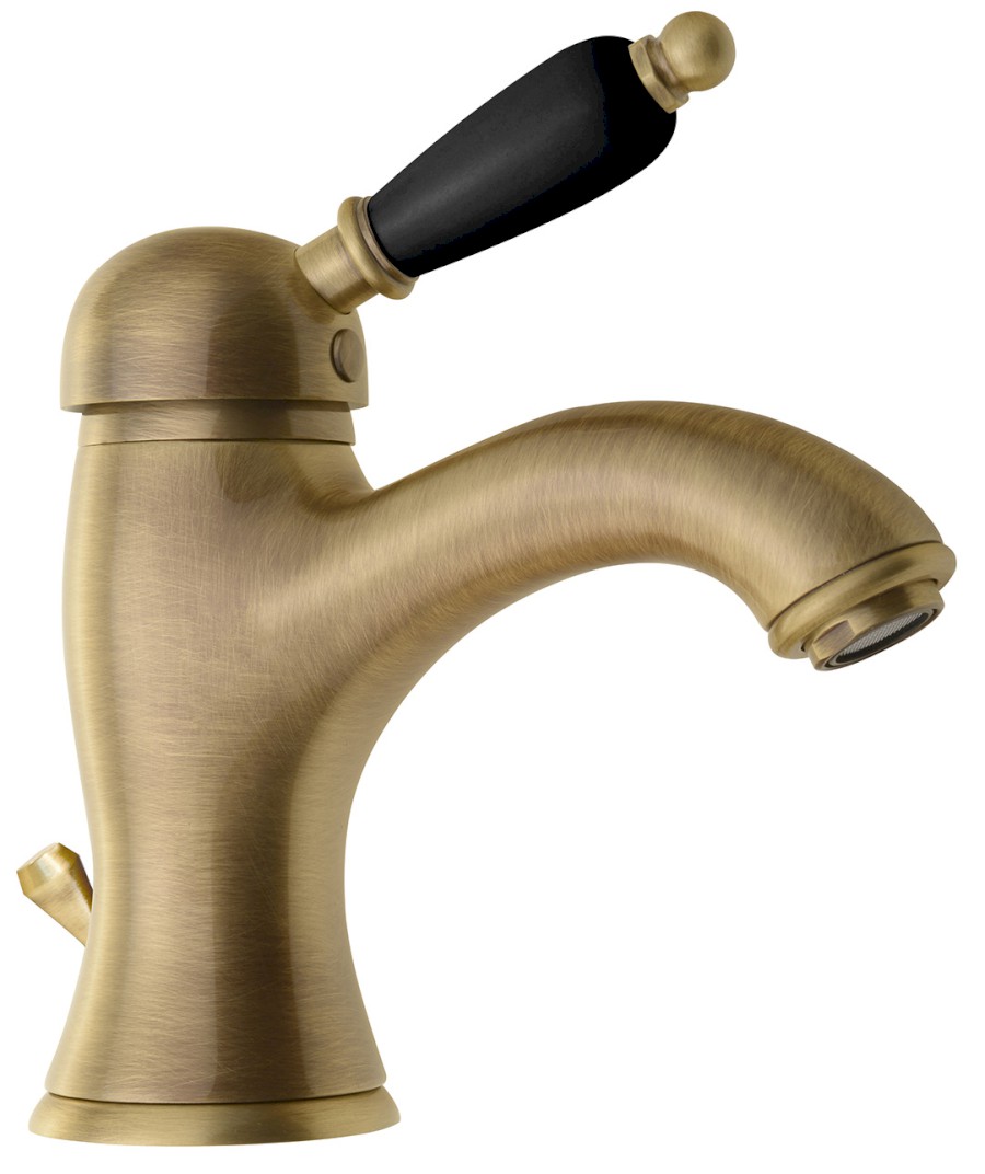 KIRKÉ BLACK stojánková umyvadlová baterie s výpustí, černá páčka, bronz KI02NB