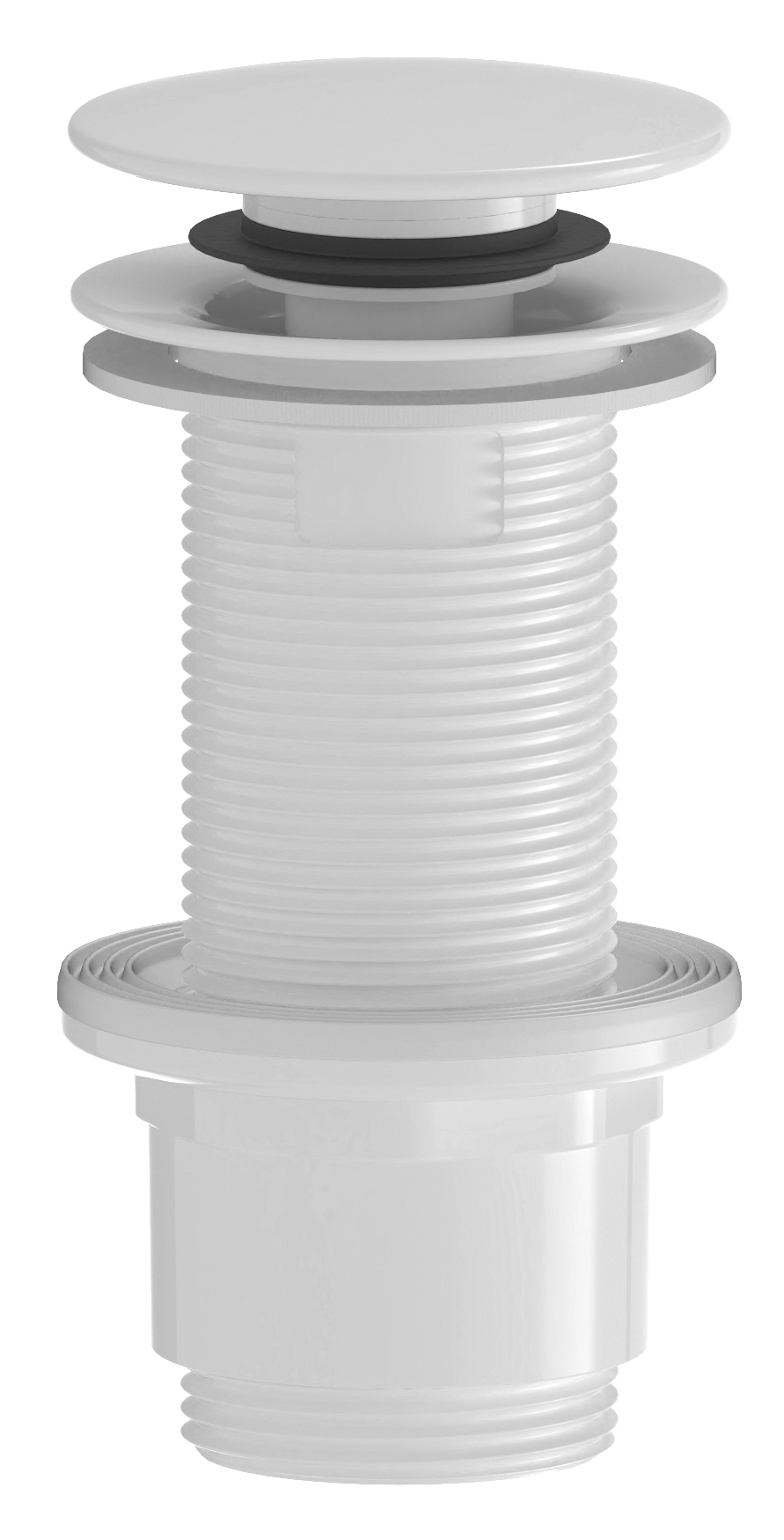 CV1132W (59345) Umyvadlová výpust 5/4“, click-clack, velká zátka, 10-80mm, ABS/bílá CV1132W