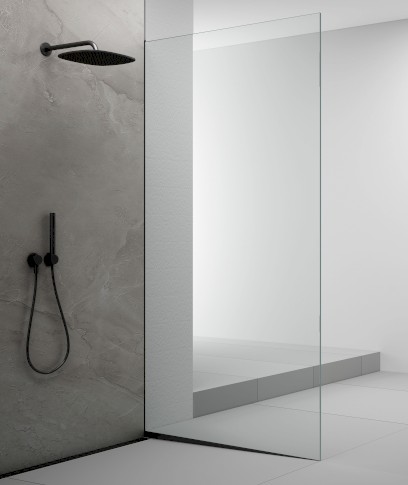 ARCHITEX sada pro uchycení skla podlaha-stěna se spádovou lištou, 1615x2105mm, pravá, černá mat AX2116BR