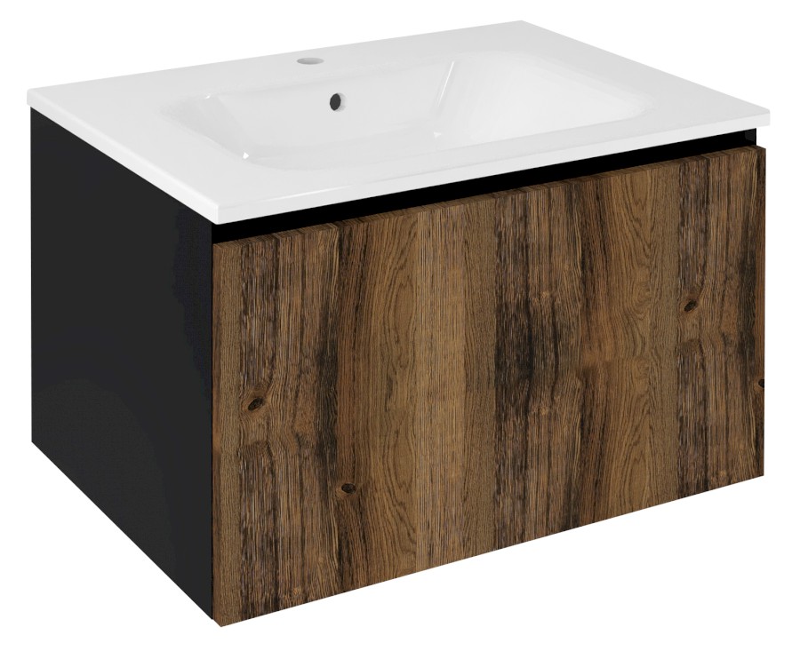 LE070-1935 (53694) LOREA umyvadlová skříňka 70x44x51,2cm, 1x zásuvka, dub collingwood/černá mat LE070-1935