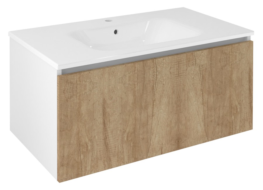 LE090-2231 (53698) LOREA umyvadlová skříňka 90x44x51,2cm, 1x zásuvka, dub alabama/bílá mat LE090-2231