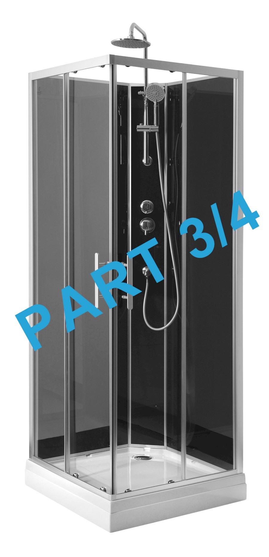 GRANVIK sprchový box 800x800x2180mm komponent 3/4 zadní tmavé sklo 19-080-09-12-00