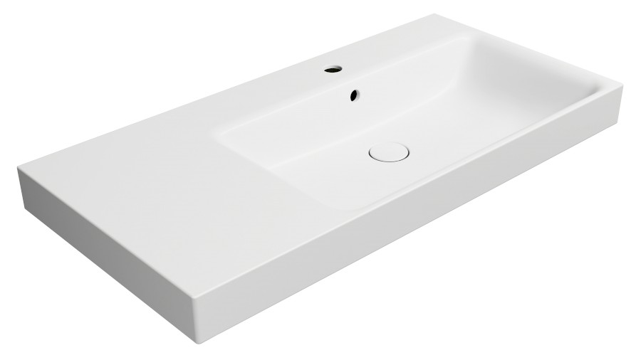 9628109 (62157) NUBES keramické umyvadlo 100x50cm, s odkládací plochou vlevo, bílá mat 9628109