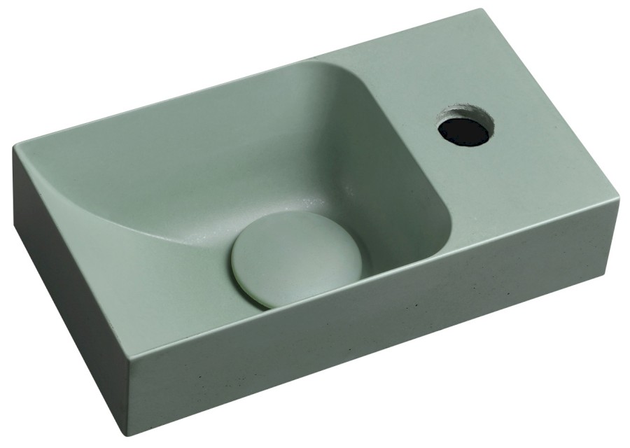 PK30523 (55163) PICCOLINO betonové umývátko 30,8x17cm, baterie vpravo, zelená mat PK30523