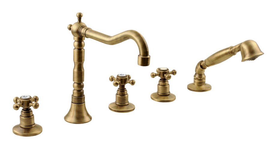 ANTEA pětiprvková baterie na okraj vany s retro hubicí, bronz 3886