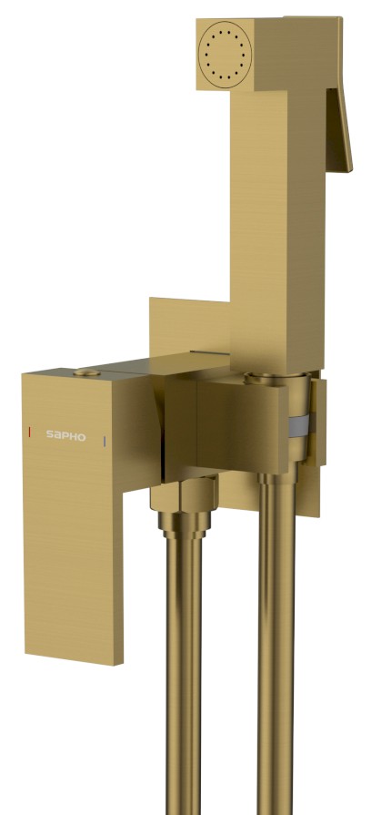 CUBEMIX podomítková bidetová baterie se Stop sprškou, hranatá, zlato mat CM040GB
