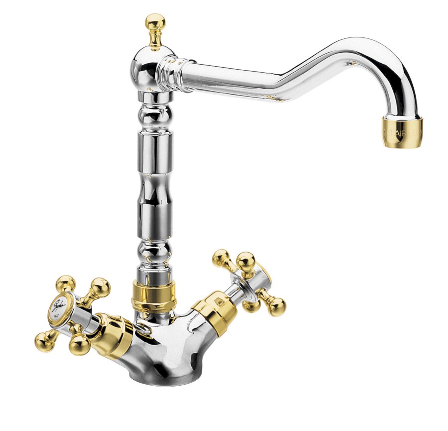 3122 (4227) ANTEA stojánková dřezová baterie s retro hubicí, chrom/zlato 3122
